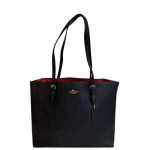 Coach Black Leather Tote with Red Interior and Gold Hardware